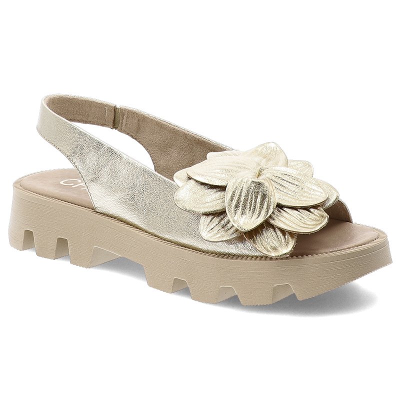 Złote Sandały Chebello Eleganckie Obuwie Damskie Z Kwiatem