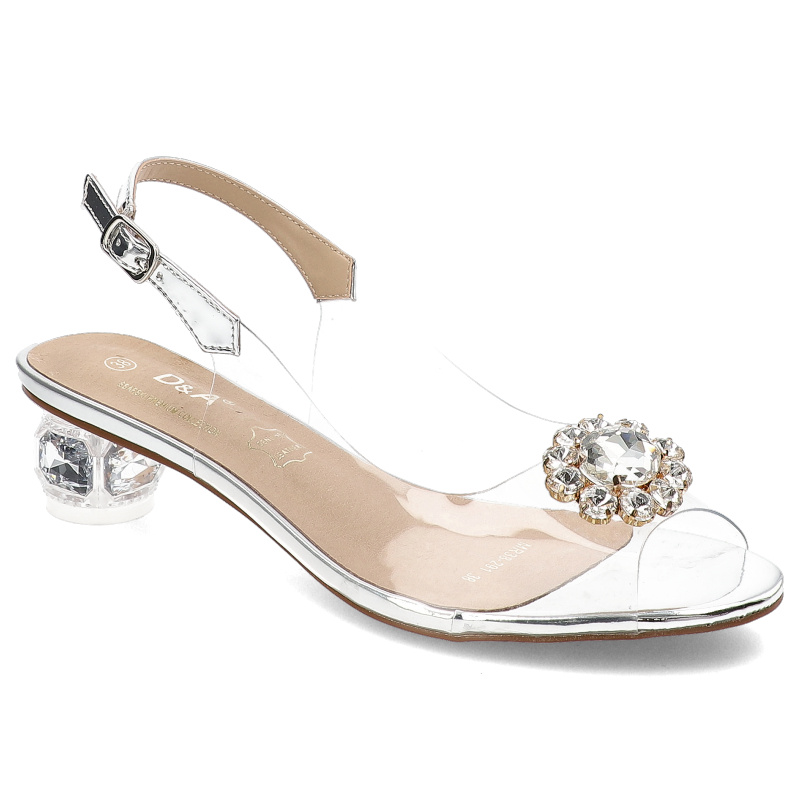 Srebrne Sandały S.Barski Eleganckie Obuwie Damskie Z Broszką