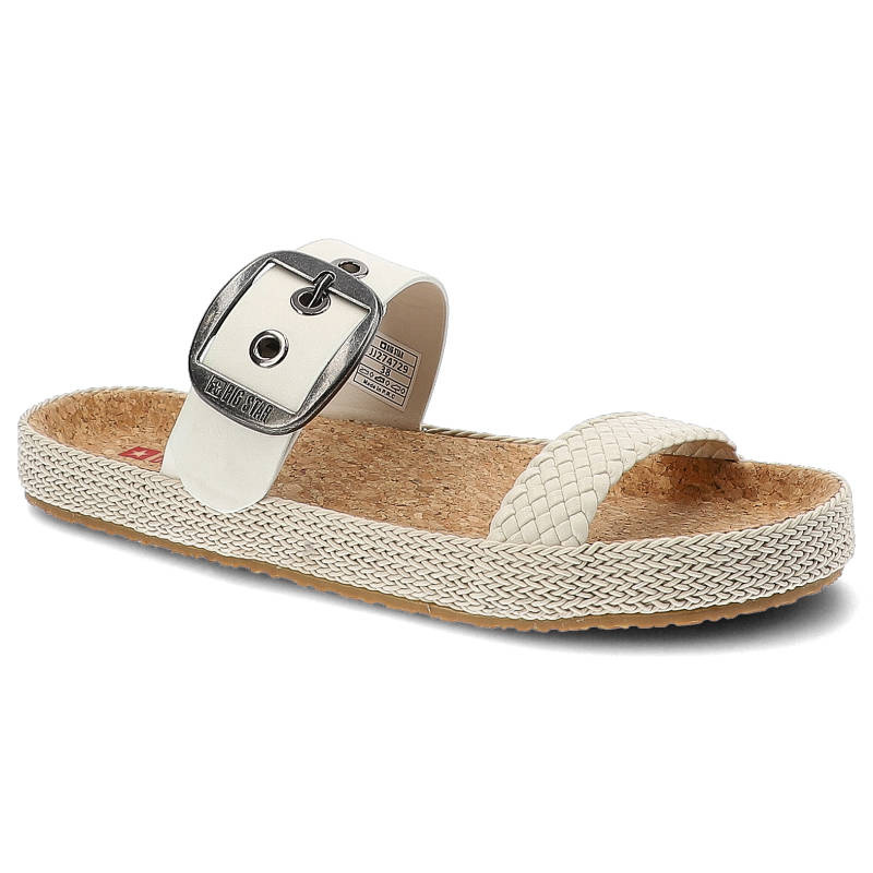 Klapki damskie Big Star, materiał syntetyczny z regulowanym paskiem zapinanym na klamrę profilowaną wkładką, białe, JJ274729