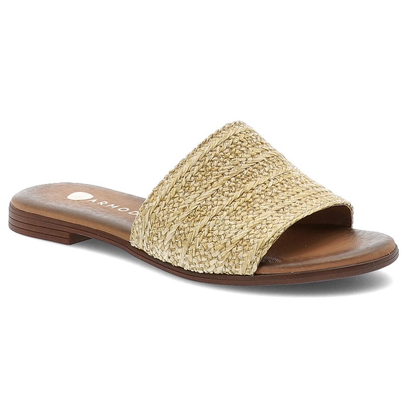 Złote Klapki Armodo Wygodne Obuwie Damskie Ze Słomkową Plecionką