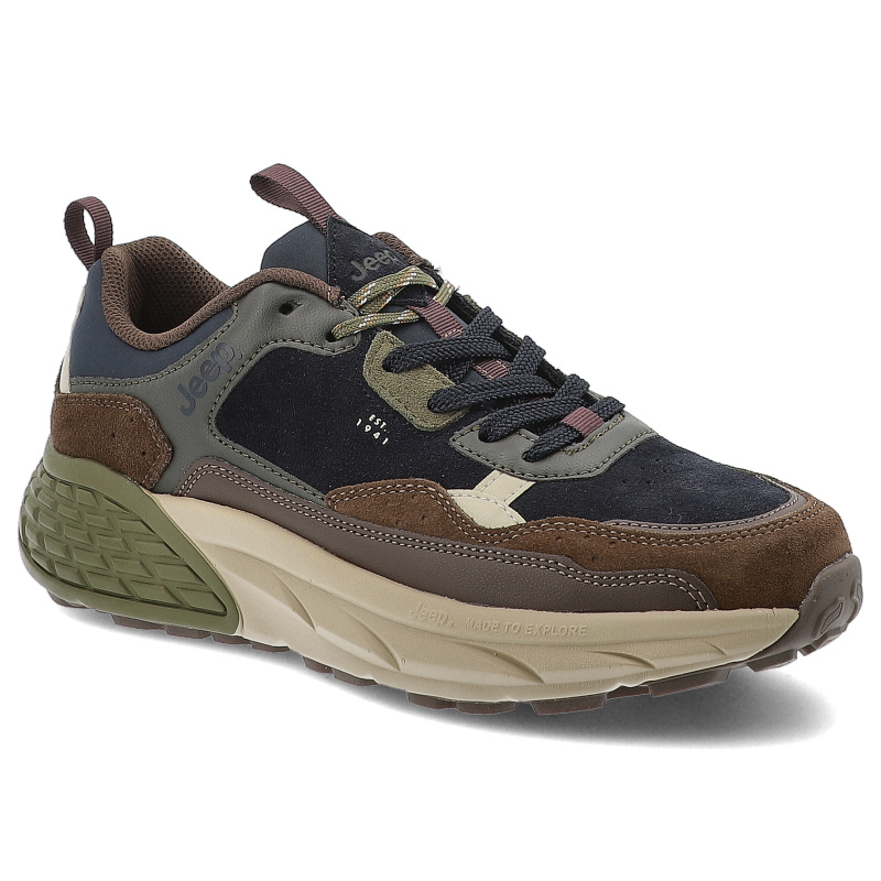 Sneakersy męskie Jeep, sportowe zamszowe na grubej platformie i sznurowane, granatowe, JM52070A-016