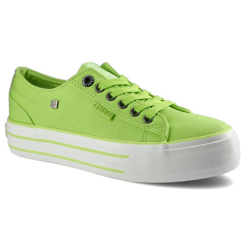 Trampki damskie Big Star, materiałowa sznurowana cholewka z miękką wkładką i płaską gumową podeszwą, zielone, HH274057