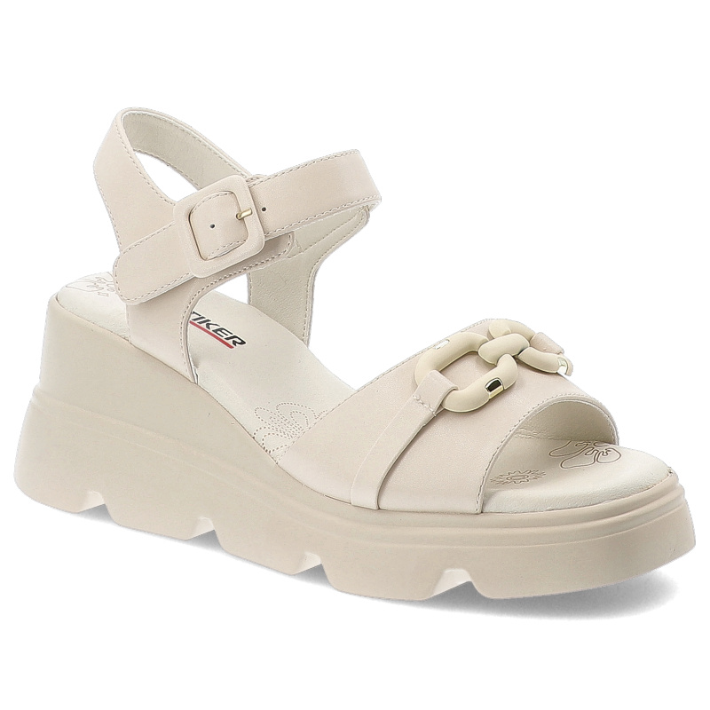 Beżowe Sandały Artiker Eleganckie Obuwie Damskie Na Koturnie