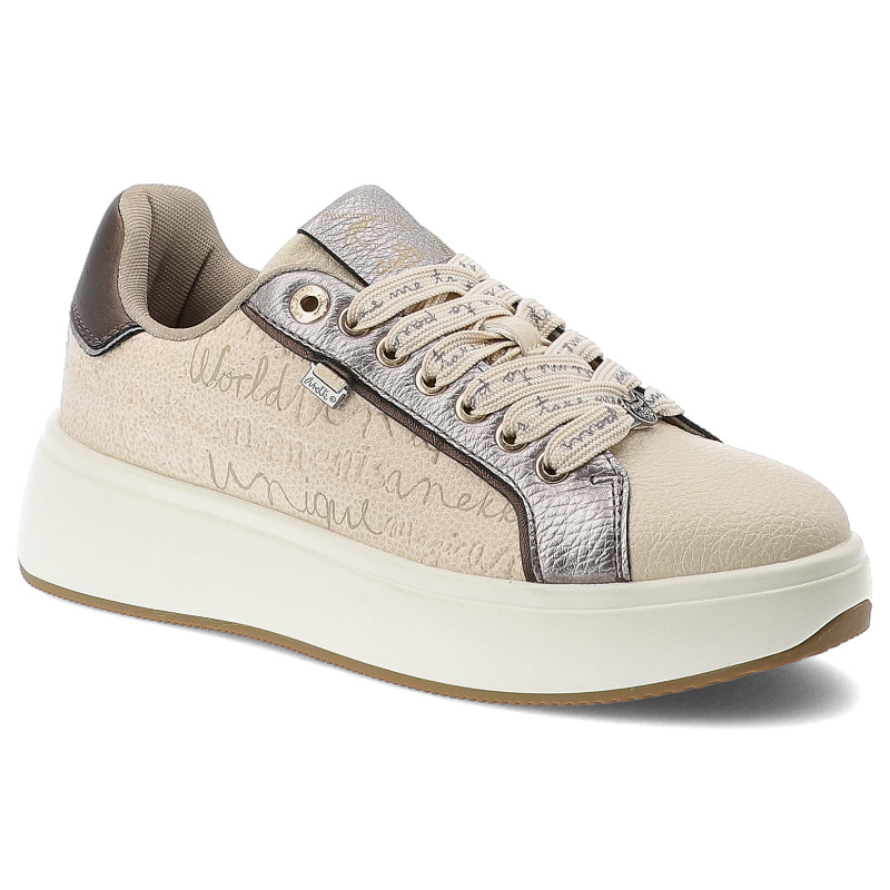 Sneakersy damskie Anekke, na grubej platformie z napisami i wzorami z okrągłym noskiem i sznurowane, białe, 41380-429-Roma-413