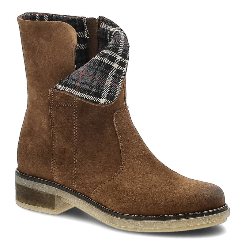 Botki damskie Pollonus, skórzane i ocieplane filcem, rude, 5-1018-001