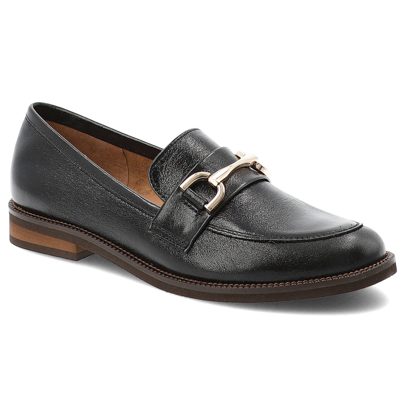 Półbuty damskie Armodo, eleganckie z ozdobą na płaskim obcasie skórzane i wsuwane, czarne, 1510-Q