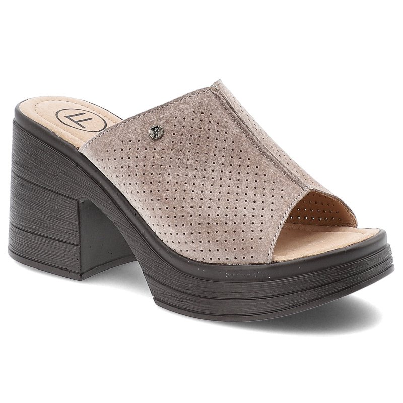 Klapki damskie Filippo, na wysokim klocku zamszowe z miękkimi wkładkami, beżowe, DK6814-25-BE