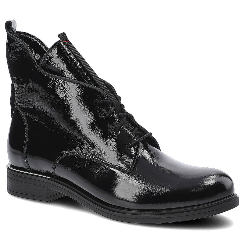 Botki damskie Pollonus, naturalna skóra licowa trzewik z cholewką za kostkę sznurowanie uzupełnione zamkiem stabilny obcas profilowana podeszwa z wyr