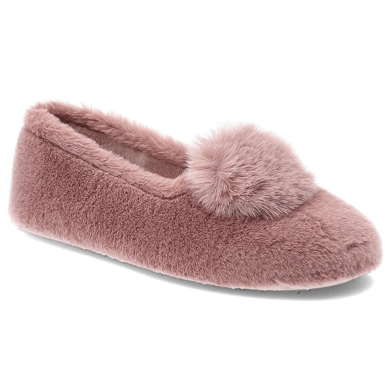 Kapcie damskie Macarena, domowe pantofle wsuwane z pomponem z futerkiem, różowe, Anais28