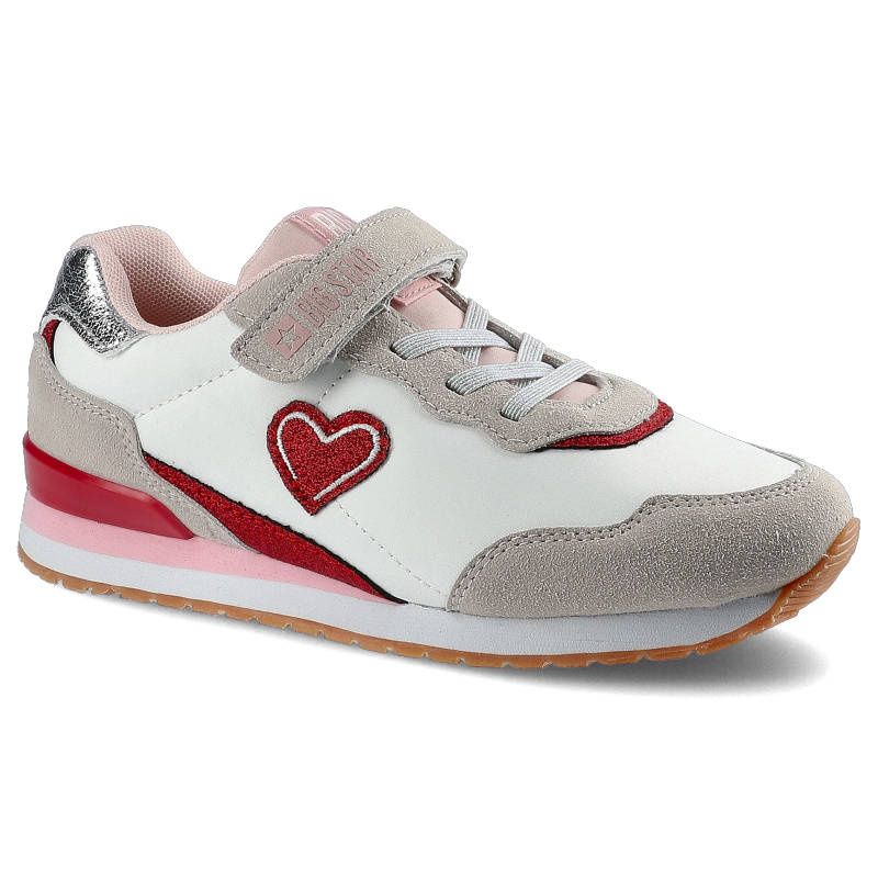 Sneakersy dziecięce Big Star, z miękkimi wstawkami ozdobnym serduszkiem elastycznymi gumkami i rzepem na lekkiej podeszwie, białe, HH374109