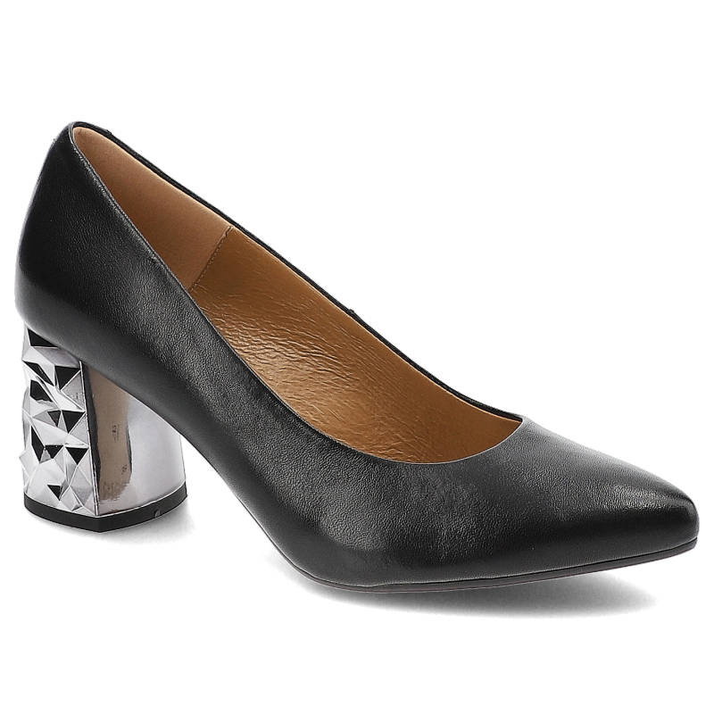 Czółenka damskie Espirito, naturalna skóra licowa klasyczna smukła cholewka stabilny obcas, czarny, C1160-1