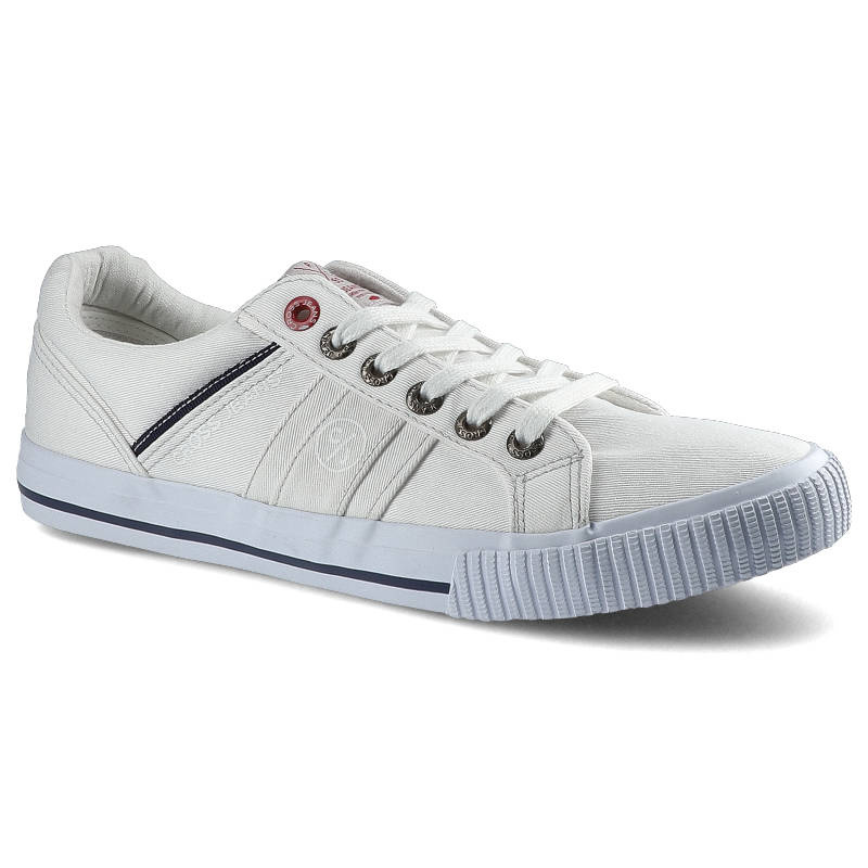 Trampki damskie Cross Jeans, z materiałową cholewką wiązaniem na oczka przeszywanymi panelami i elastyczną podeszwą, białe, FF1R4047C