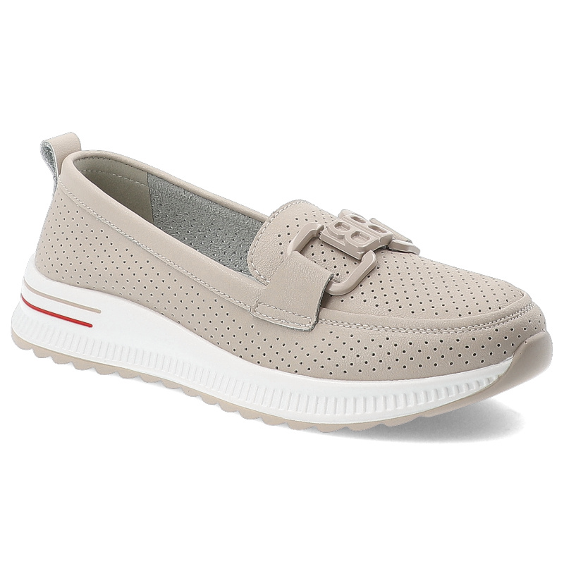 Beżowe Półbuty S.Barski Obuwie Damskie Ze Skóry Naturalnej