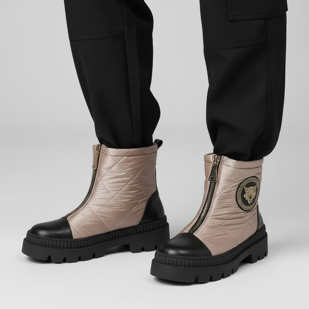 Beżowe Śniegowce Damiss Modne Ocieplane Buty Damskie