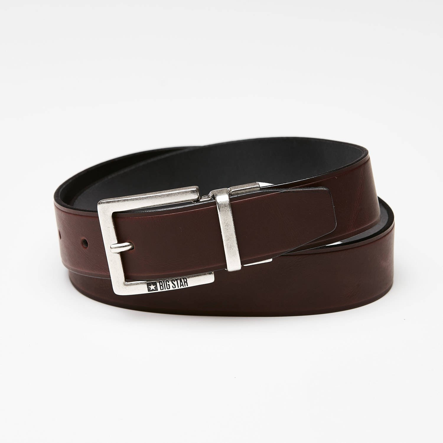 Pasek męski Big Star, naturalna skóra licowa w ciemnobrązowym kolorze z metalową klamrą o matowym wykończeniu oraz klasyczną szerokością do codzienne