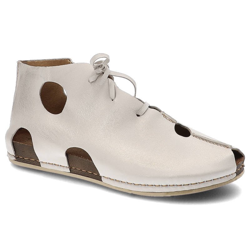 Trzewiki damskie Maciejka, gładka skórzana cholewka z dużymi wycięciami wiązanie z przodu umożliwiające dopasowanie, jasny beż, 03426-25