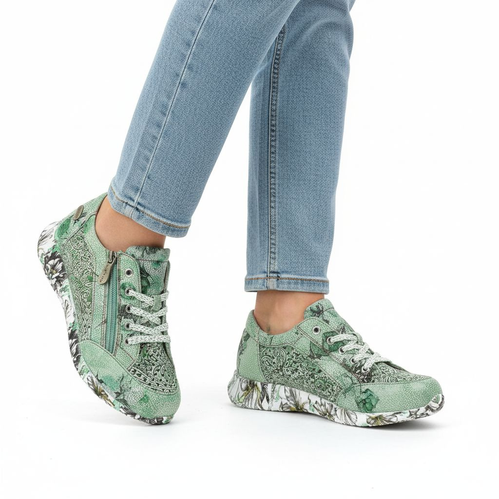 Sneakersy damskie Laura Vita, elastyczne sznurowanie oraz podwyższona podeszwa z nadrukiem na obwodzie, zielone, 06 SL3015-6G