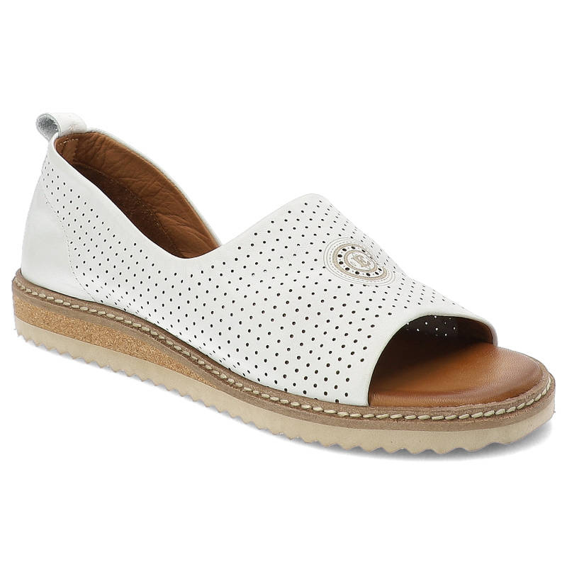 Sandały damskie Artiker, perforowane ze skóry naturalnej, białe, 44C0689