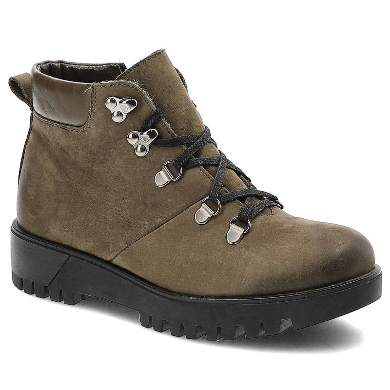 Botki damskie Lemar, ocieplane na płaskiej podeszwie, oliwkowe, 60073