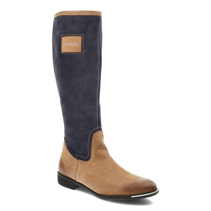 Kozaki damskie Chebello, płaskie i zapinane na suwak, brązowo-granatowe, 2108_018-008-MIS-SO5