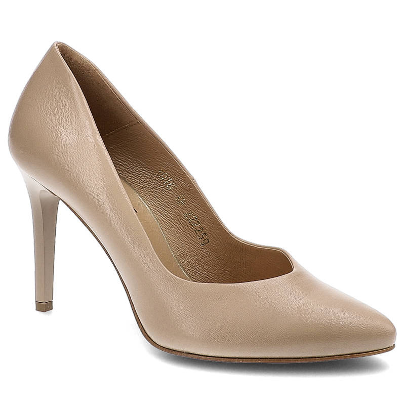 Czółenka damskie Clasicco, skóra naturalna smukły obcas i delikatnie zaokrąglony nosek, beżowe, 1916-876