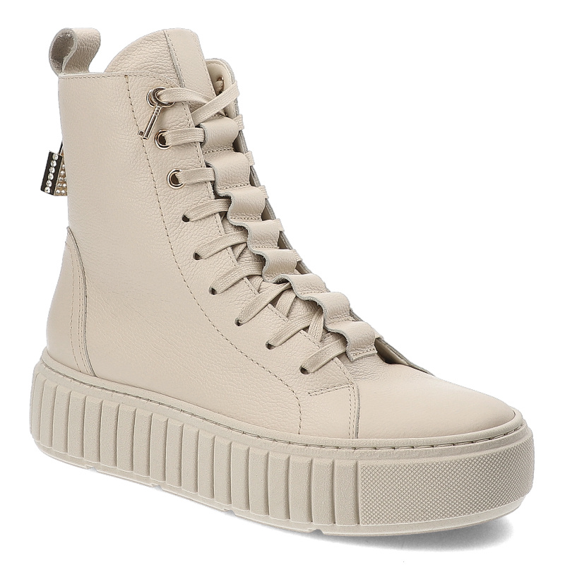 Beżowe Botki Chebello Modne Obuwie Damskie Ze Skóry Naturalnej