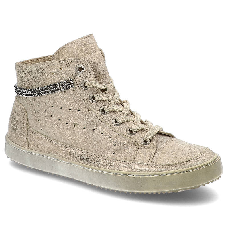 Sneakersy damskie Carinii, skórzane i sportowe, złote, B3334_-F76-000-000-A48