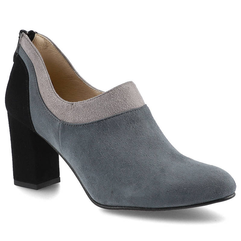 Półbuty damskie Damiss, naturalna skóra zamszowa z zabudowaną cholewką elastyczną wstawką przy podbiciu oraz stabilnym obcasem o średniej wysokości,