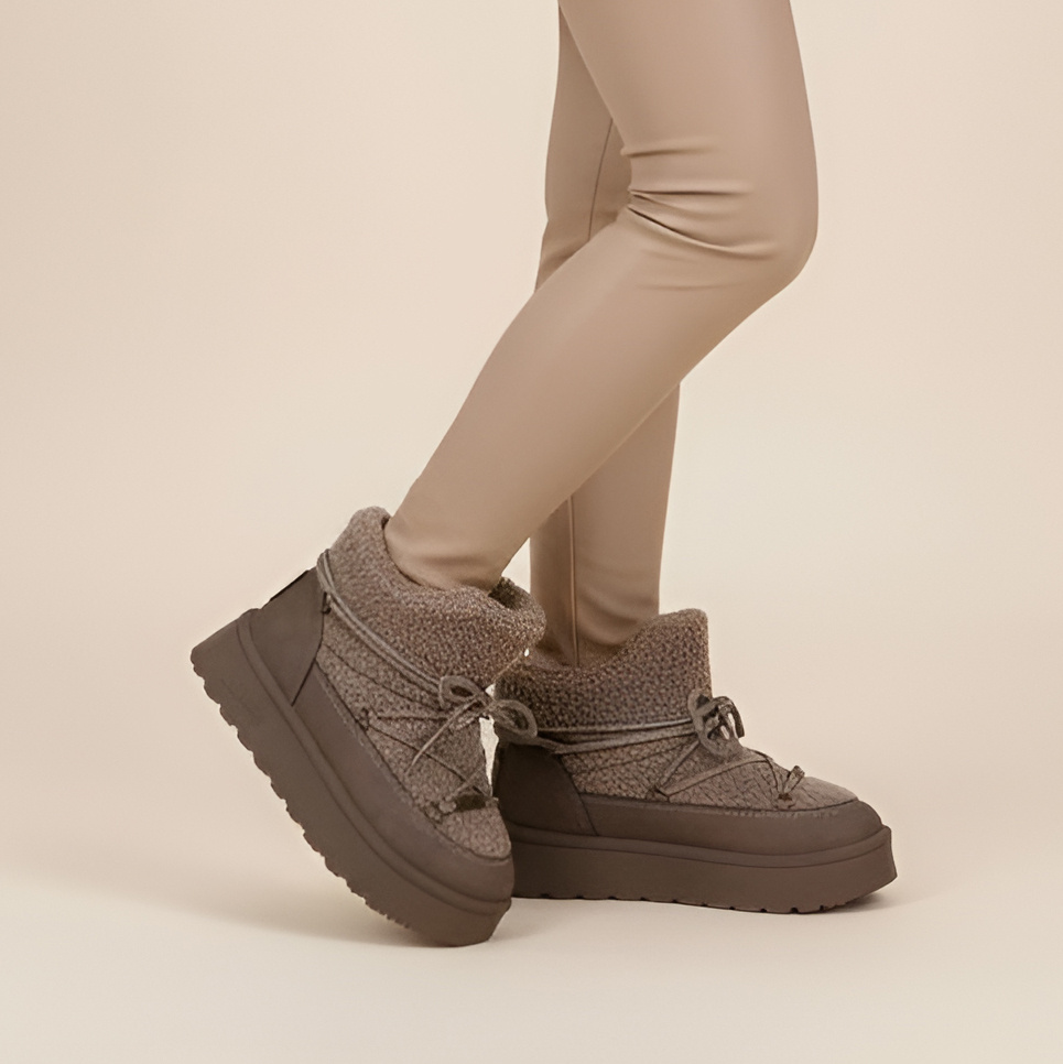 Śniegowce damskie Big Star, ocieplane futerkiem na grubej platformie z okrągłym noskiem, brązowe, SS274112