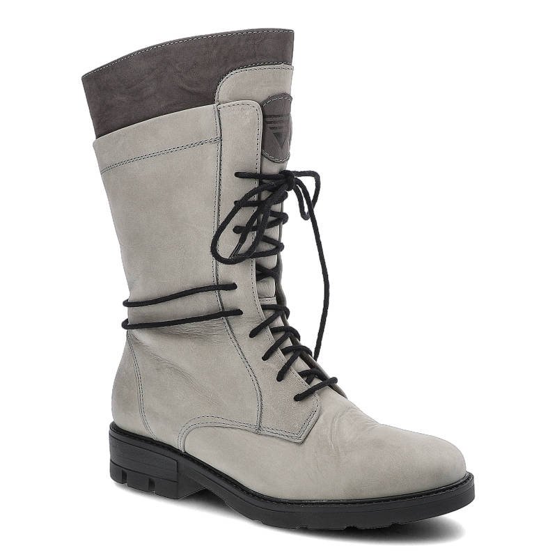 Botki damskie Karino, naturalna skóra naturalna typu nubuk i wyściełane futerkiem, jasnoszare, 2032-021-M