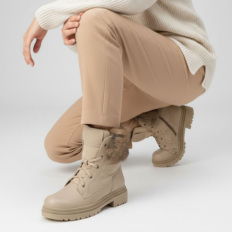 Beżowe Botki Armodo Ocieplane Obuwie Damskie