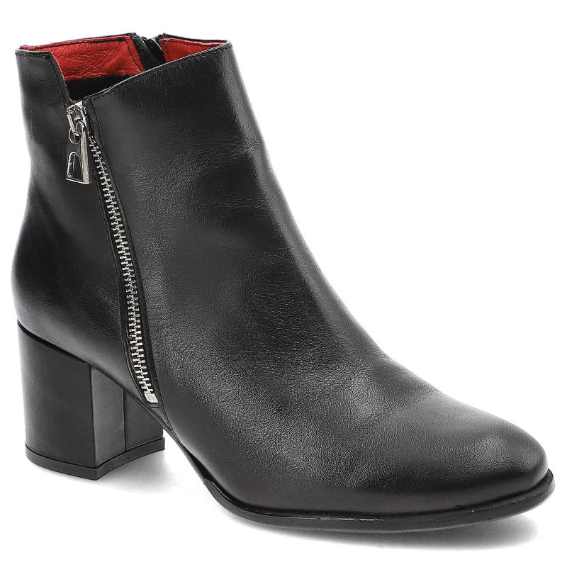 Botki damskie Karino, skórzane na obcasie, czarne, 2731-076-F