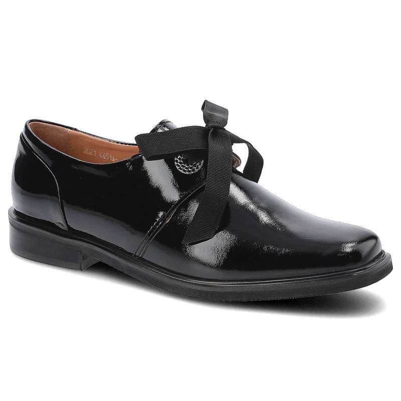 Półbuty damskie Simen, skóra naturalna lakierowana z gładką cholewką dekoracyjną kokardą, czarne, 4651A-N