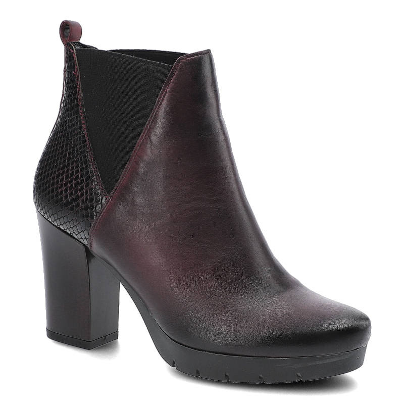 Botki damskie Maciejka, ze skóry naturalnej eleganckie i na stabilnym obcasie, bordowe, 02092-23-00-3