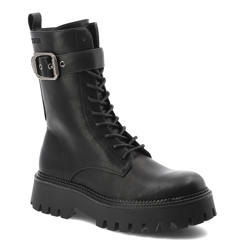 Glany damskie Big Star, wysokie z eko skóry na grubej platformie z okrągłym noskiem i na suwak, czarne, OO274137