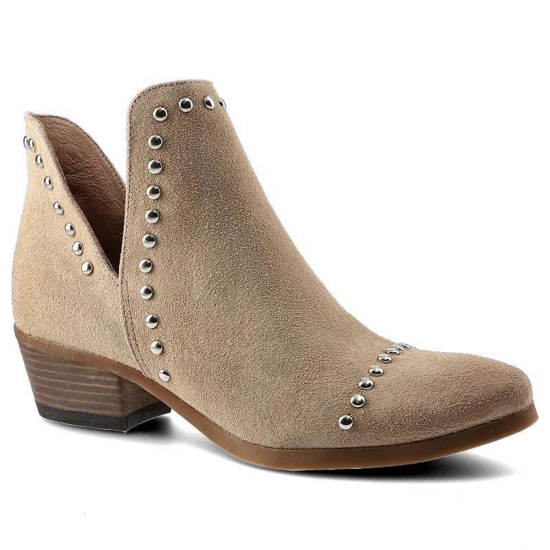 Botki damskie Carinii, skórzane i zapinane na suwak, beżowe, B5328_-O17-000-000-D56