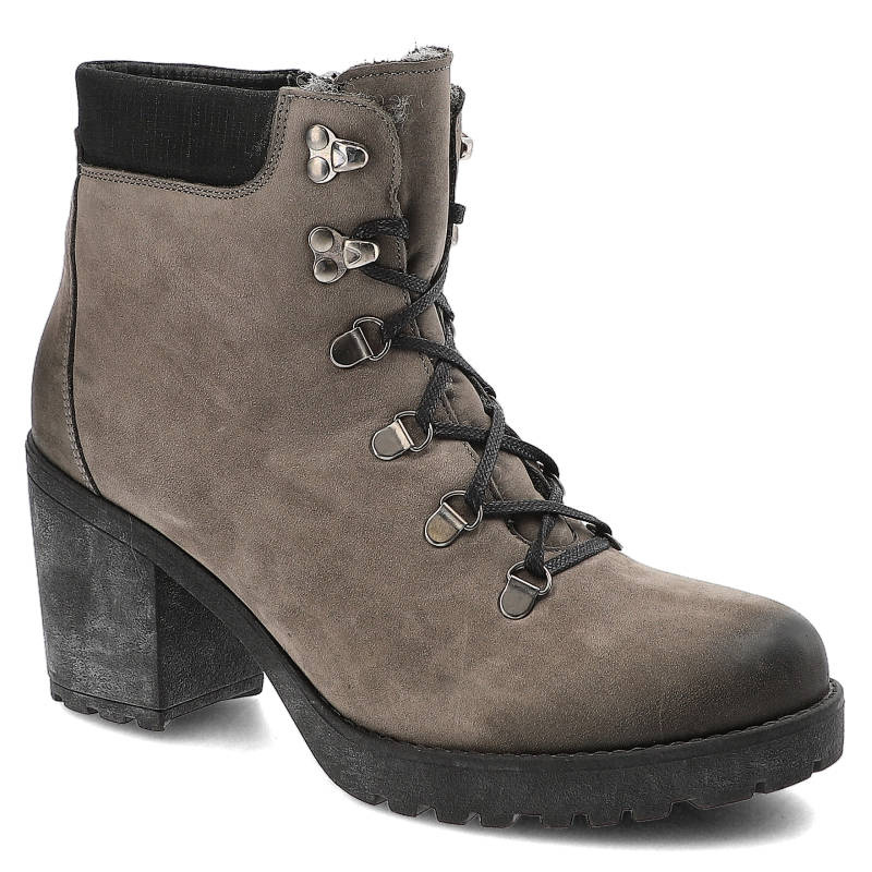 Botki damskie Lemar, ocieplane na stabilnym obcasie, szare, 60094-S
