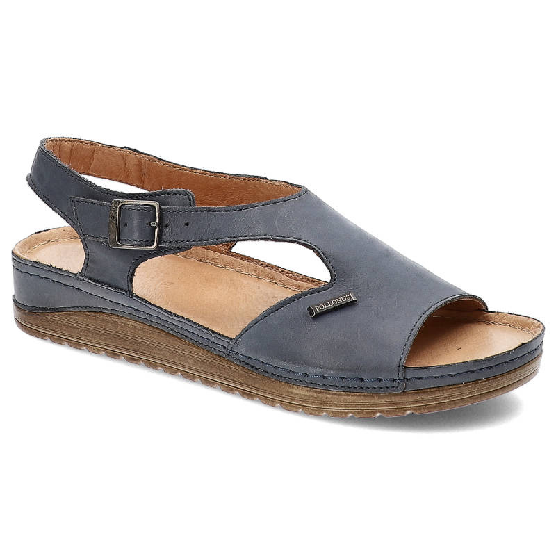 Sandały damskie Pollonus, skórzane i zapinane sprzączką, niebieskie Angel, 5-0913