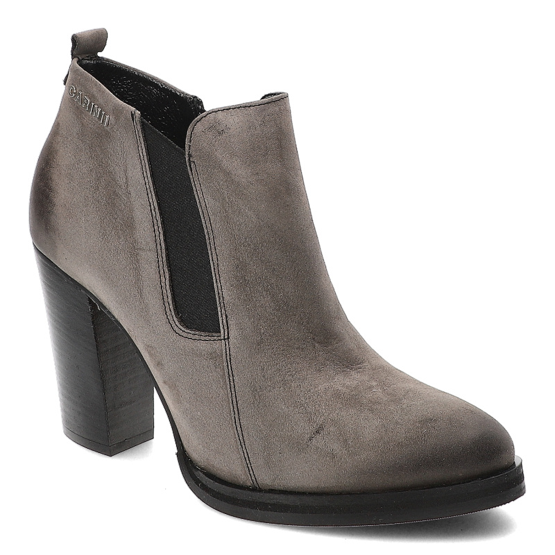 Botki damskie Carinii, skórzane i na obcasie, szare, B3340_G65-000-PSK-B77