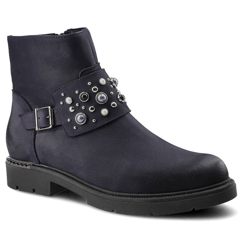 Botki damskie Carinii, płaskie ze skóry naturalnej, granatowe, B4483_-M07-000-POL-D06