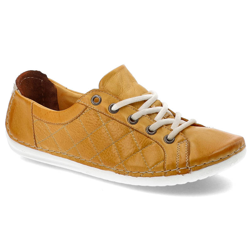 Półbuty damskie Maciejka, z naturalnej skóry z klasycznym sznurowaniem miękką cholewką oraz elastyczną podeszwą, żółte, 159307