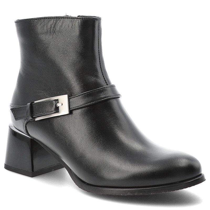 Botki damskie Armodo, na obcasie skórzane za kostkę z okrągłym noskiem i na zamek, czarne, 60562-S