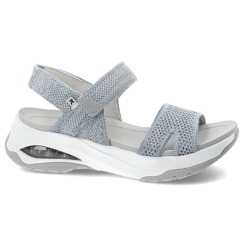 Sandały damskie Rieker, na grubej platformie materiałowe na rzepy sportowe, niebieskie, W3152-10