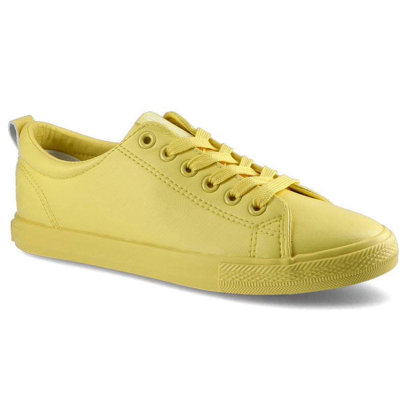 Trampki damskie Big Star, gładka skóra ekologiczna ze sznurowaniem i na płaskiej podeszwie, żółte, HH274142