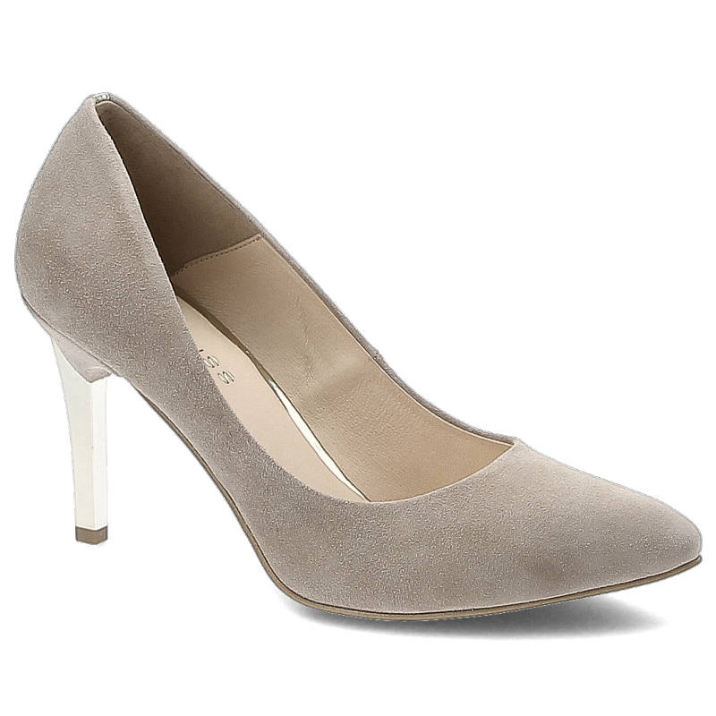 Czółenka damskie Damiss, na obcasie wykonane ze skóry naturalnej zamszowej o gładkiej strukturze i smukłym obcasem typu szpilka, cappucino, DS-531-1-