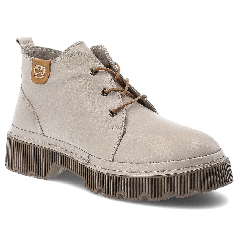 Botki damskie Artiker, skóra naturalna na grubej podeszwie zapinane na zamek i z futerkiem wewnątrz, beżowe, 57C2031