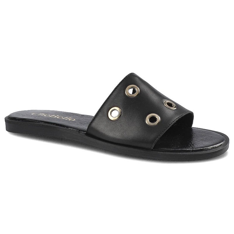 Klapki damskie Chebello, wsuwane i na płaskiej podeszwie, czarne, 2034-Sandro-04