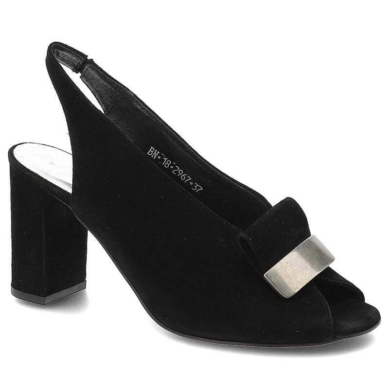 Sandały damskie Karino, skórzane i na wyższym obcasie, czarne, 2967-003-P