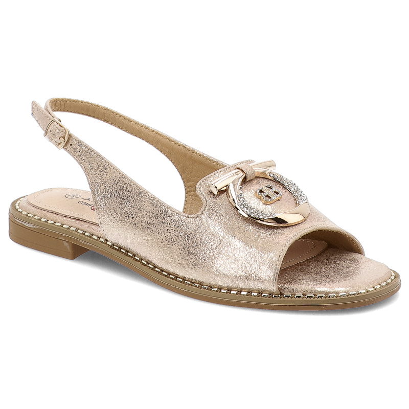 Sandały damskie S. Barski, eleganckie na płaskim obcasie z eko skóry z ozdobą ze sprzączką, różowe, KV51-003