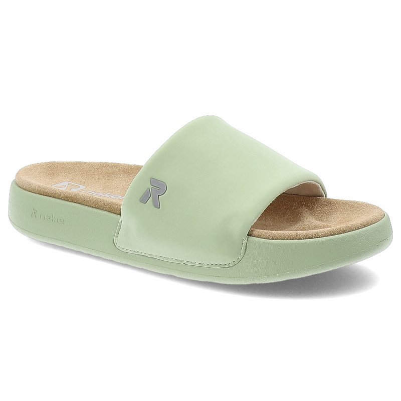 Klapki damskie Rieker, na platformie wygodne i profilowane sportowe, zielone, W3250-52